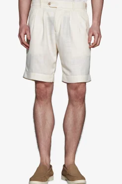 Butter linen blend Bermuda shorts with pleats