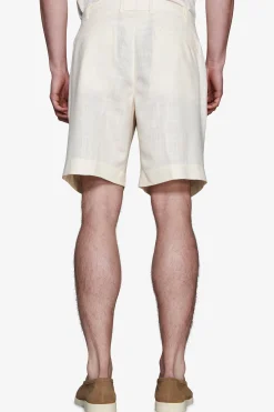 Butter linen blend Bermuda shorts with pleats