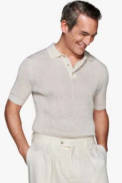 Butter linen blend knit polo shirt