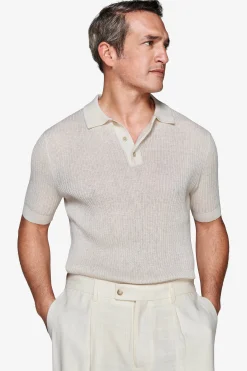 Butter linen blend knit polo shirt