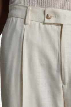 Butter linen blend trousers with pleats