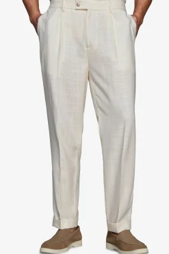Butter linen blend trousers with pleats