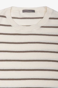 Cream contrasting stripes crewneck sweater