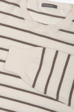Cream contrasting stripes crewneck sweater
