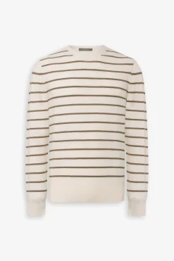 Cream contrasting stripes crewneck sweater