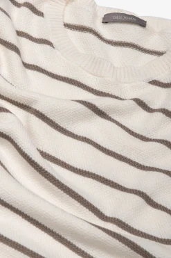 Cream contrasting stripes crewneck sweater