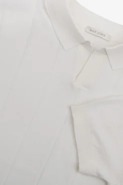 Cream flat rib knit polo shirt