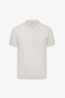 Cream flat rib knit polo shirt