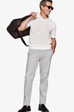 Cream linen blend knit polo shirt