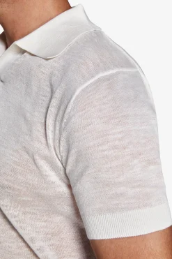 Cream linen blend knit polo shirt