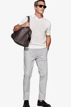 Cream linen blend knit polo shirt