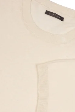 Cream linen blend knit t-shirt