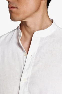 Cream linen blend mandarin collar shirt