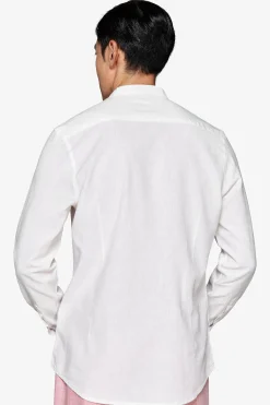 Cream linen blend mandarin collar shirt