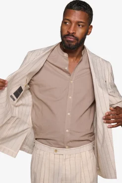 Cream melange pinstripe double-breasted suit blazer
