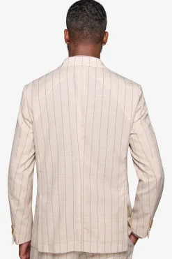 Cream melange pinstripe double-breasted suit blazer