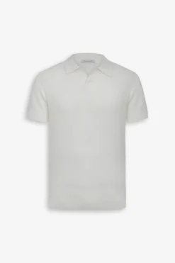 Cream open collar knit polo shirt