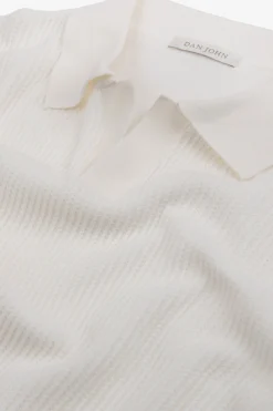 Cream open collar knit polo shirt