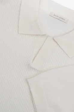 Cream open collar knit polo shirt