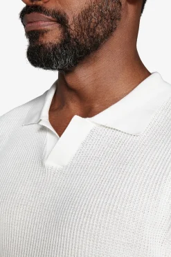 Cream textured knit polo shirt
