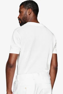Cream textured knit polo shirt
