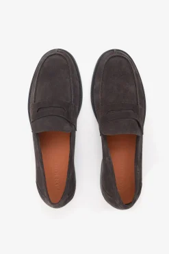Dark brown college suede loafers
