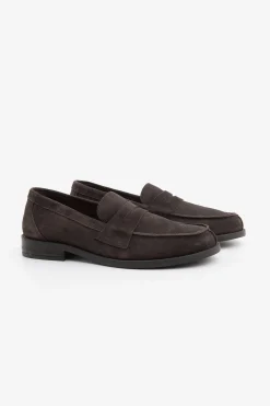 Dark brown college suede loafers