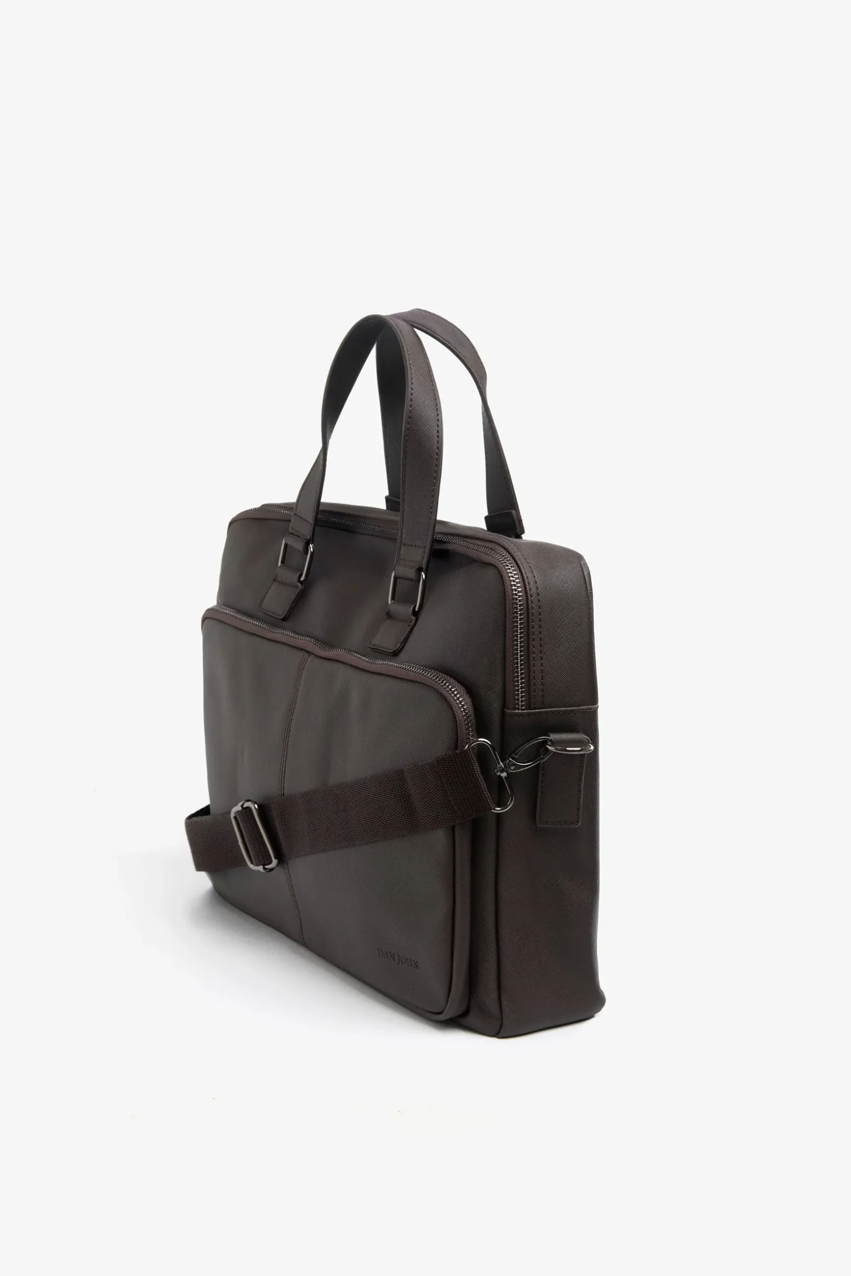 Dark brown faux-leather overnight bag
