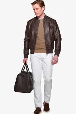 Dark brown leatherette bomber jacket