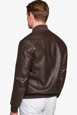 Dark brown leatherette bomber jacket