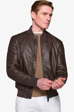 Dark brown leatherette bomber jacket
