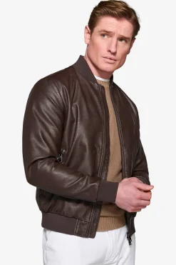 Dark brown leatherette bomber jacket