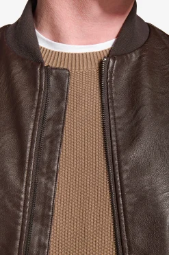 Dark brown leatherette bomber jacket