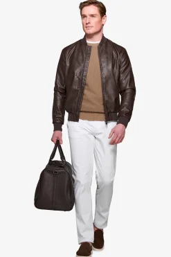 Dark brown leatherette bomber jacket