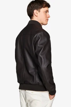 Dark brown leatherette bomber jacket