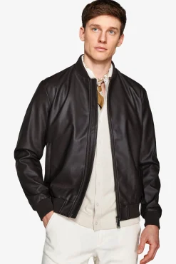 Dark brown leatherette bomber jacket