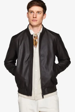 Dark brown leatherette bomber jacket