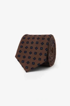 Dark brown micro flowers jacquard tie