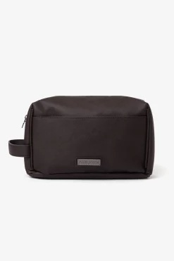 Dark brown Saffiano leatherette toiletry bag