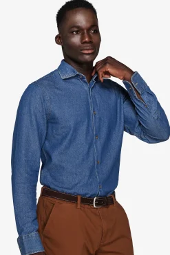 Dark wash chambray denim shirt