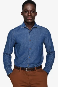 Dark wash chambray denim shirt