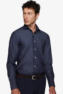 Denim effect slim gabardine shirt