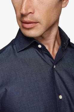 Denim effect slim gabardine shirt