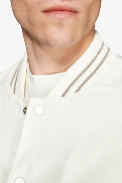 DNJ Cream dual material linen blend bomber jacket