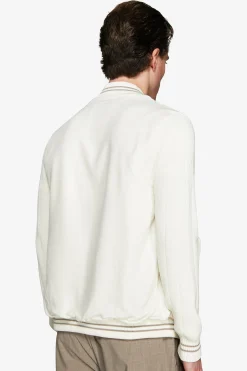 DNJ Cream dual material linen blend bomber jacket