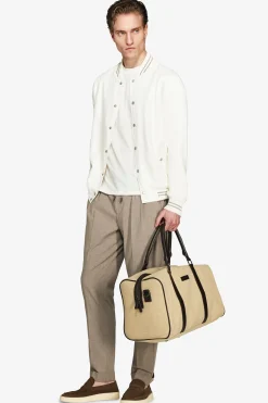 DNJ Cream dual material linen blend bomber jacket