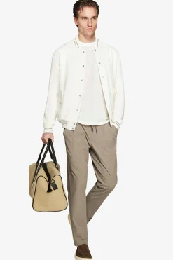 DNJ Cream dual material linen blend bomber jacket