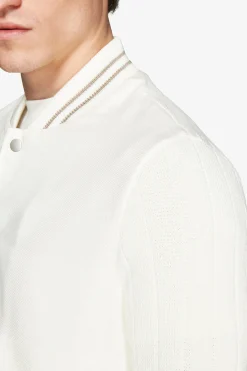 DNJ Cream dual material linen blend bomber jacket