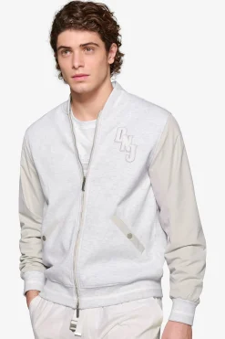 DNJ melange gray dual material bomber jacket