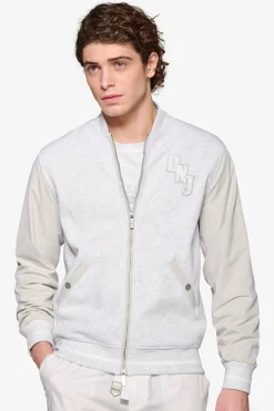 DNJ melange gray dual material bomber jacket